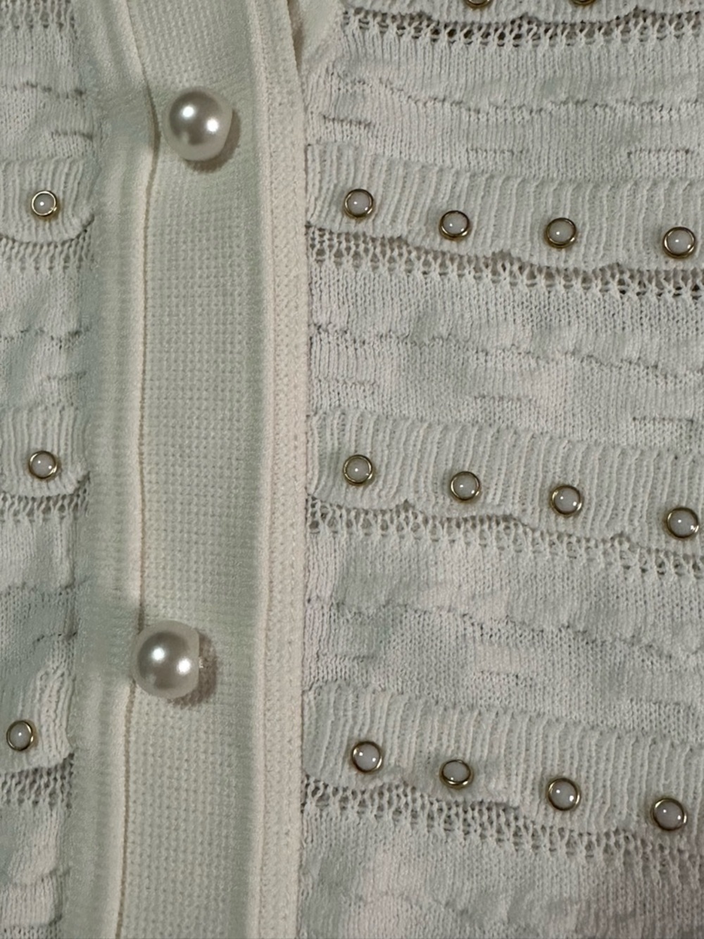 Sandro Beaded Knit Maxi Dress Size 42 Cream Faux Button Front - Picture 9 of 13